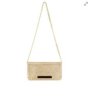 Sondra Roberts Woven Gold Metallic Flap Convertible Clutch NWT Womens Purse